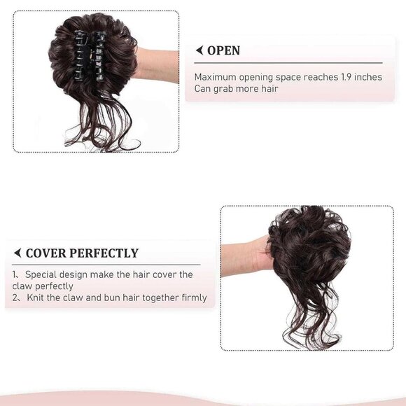 Messy Bun Hair Clip Synthetic Dark Brown 10 Inch Curly Wavy Updo Extension - Picture 3 of 5
